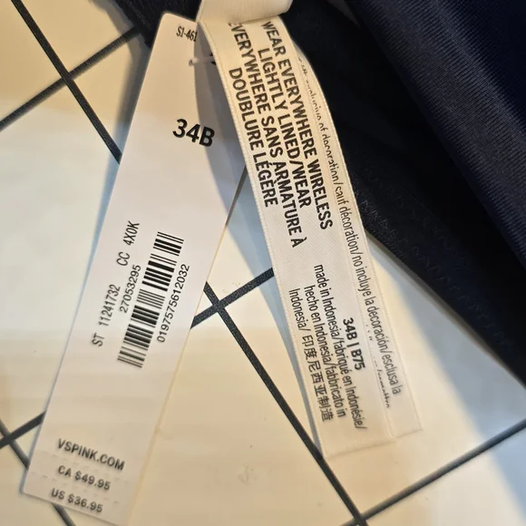 PINK Victoria's Secret Wireless Dark Blue Bra 34B/B75 NWT - Picture 2 of 3